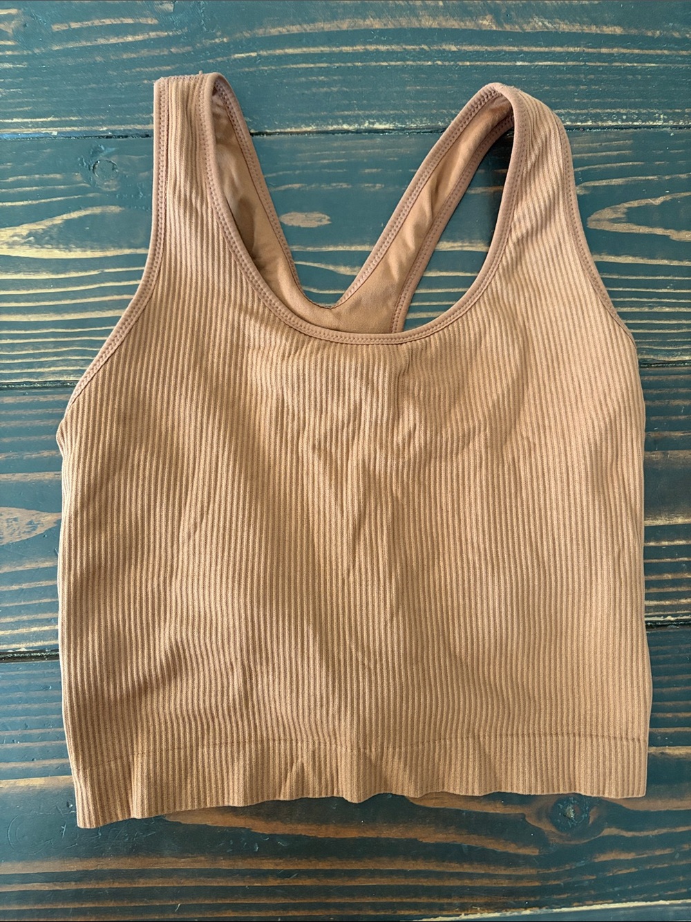 Calia Seamless Ribbed Scoop-Neck Racerback Crop Tank - Brown/Taupe